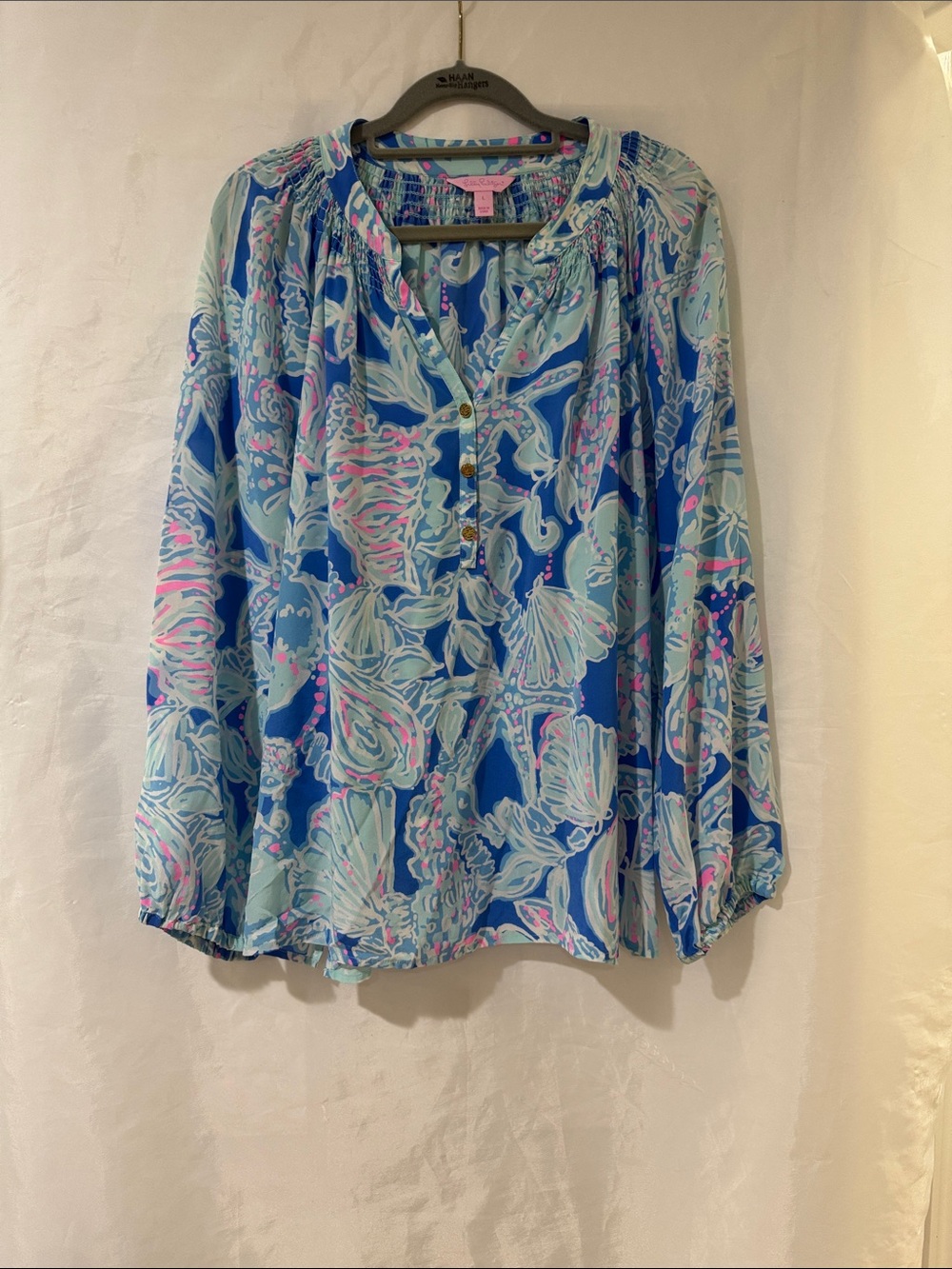Lilly Pulitzer L Elsa Silk Popover Blouse Into the Deep